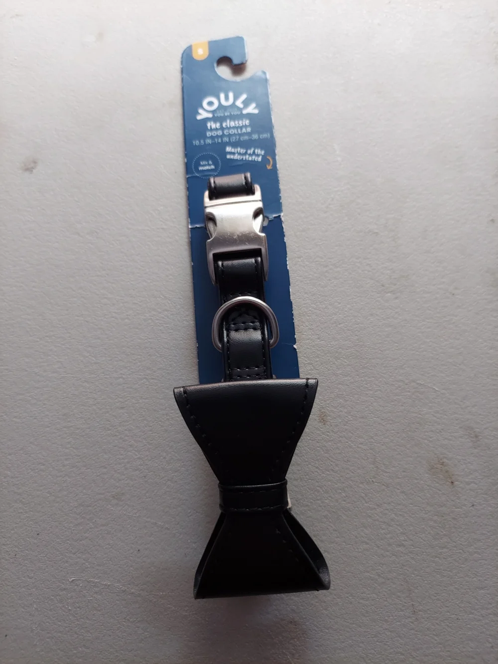 Black Bow Tie Dog Collar - Classic Adjustable Style - Size S-10.5